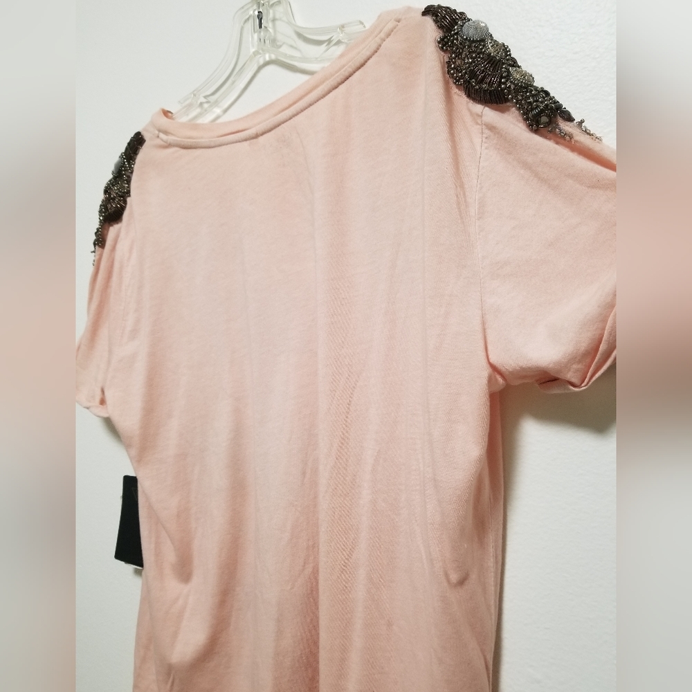 New Guess Pink Beaded Rock T-shirt Distressed Graphic Edgy Trashy & Cute Large - Picture 8 of 10